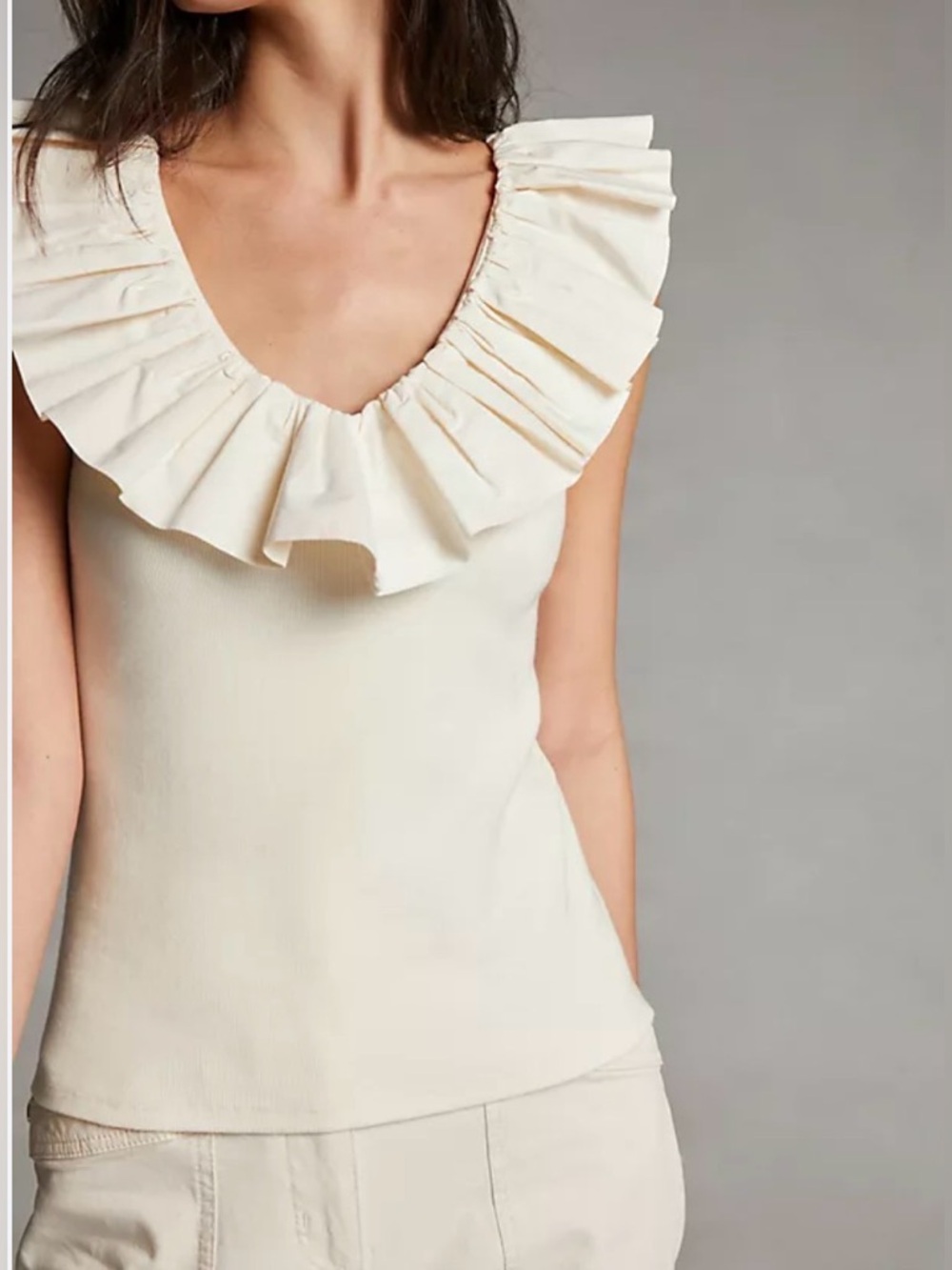 Maeve x Anthropologie Tina Ruffled Tank | Cream | NWOT | Medium - Picture 2 of 8